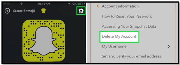 Snapchat account deletion from the snapchat application