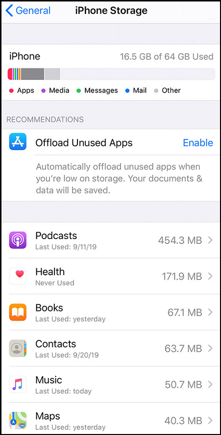 Open iPhone storage