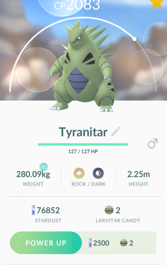 Pokemon Go moveset for Tyranitar