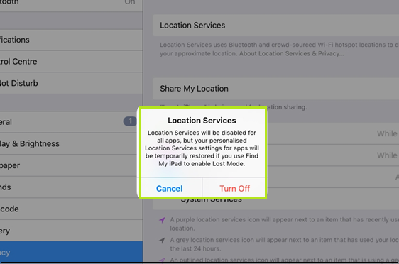 Turning off the Location Services