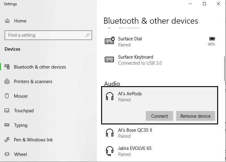 Connect AirPods to Windows 10 PC