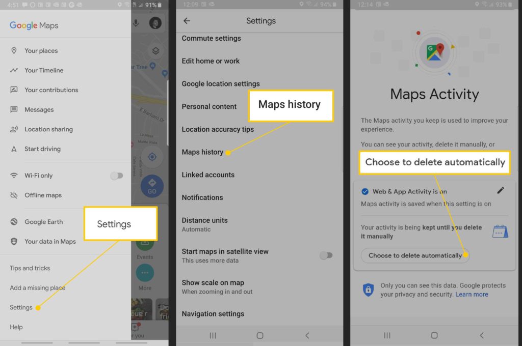 clear search and location history in Google Maps