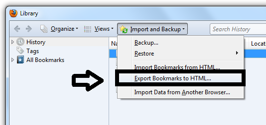 Export bookmarks from Mozilla Firefox