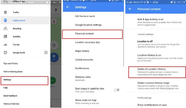 Remove Google location History on Android