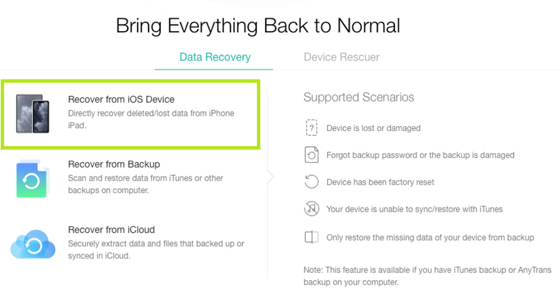 select the Recover from iOS Device