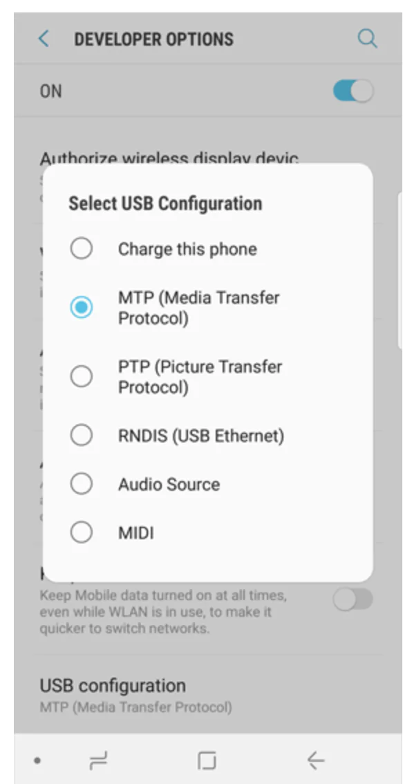 Choose the proper USB connection Type