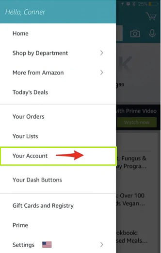 tap on your account in amazon