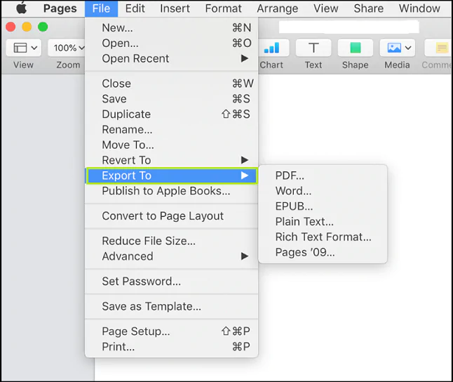 Convert a Pages document in Pages