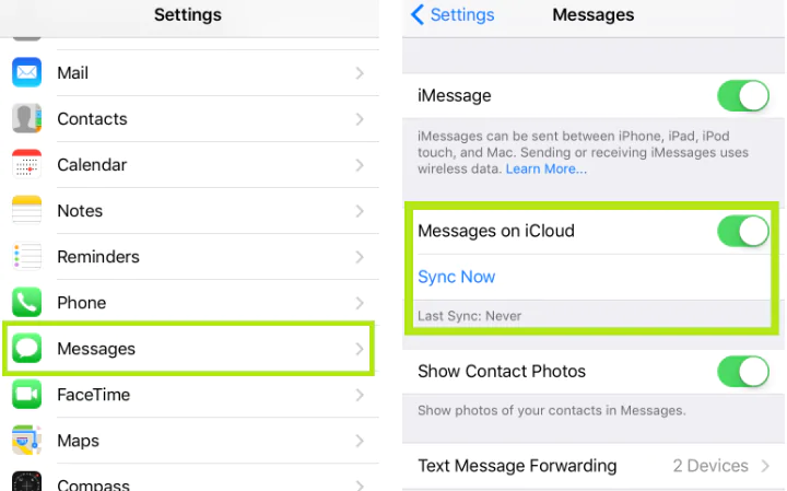 Enable Messages on iCloud