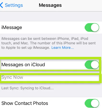 Synching Messages on ios11