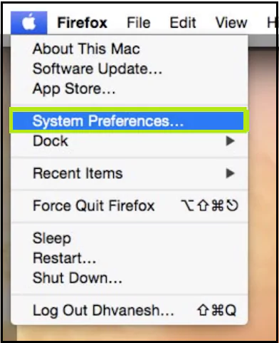 click on the System Preference