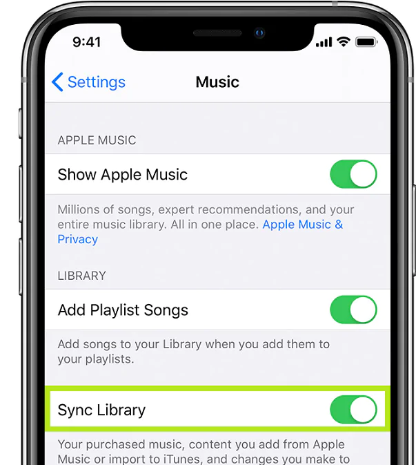 sync music library