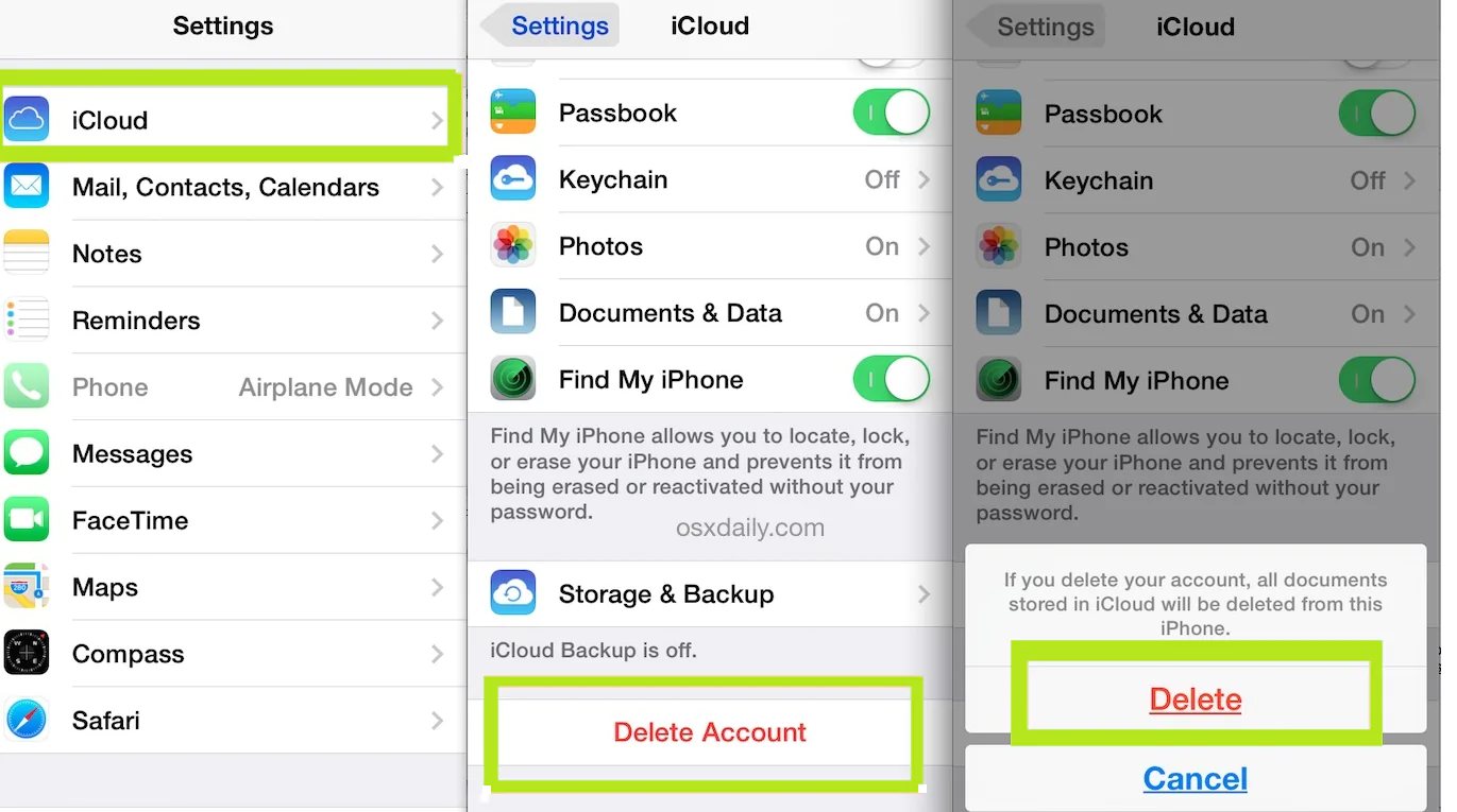 Delete iCloud Account from an iPhone
