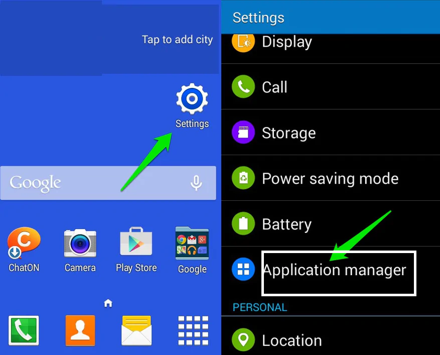 App section and tap on Application manager