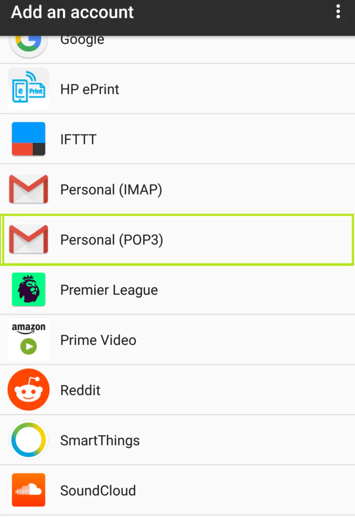 Choose Personal (POP3) option