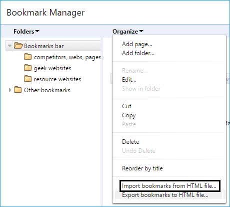 Select Bookmarks HTML File :Transfer Bookmarks and Favorites