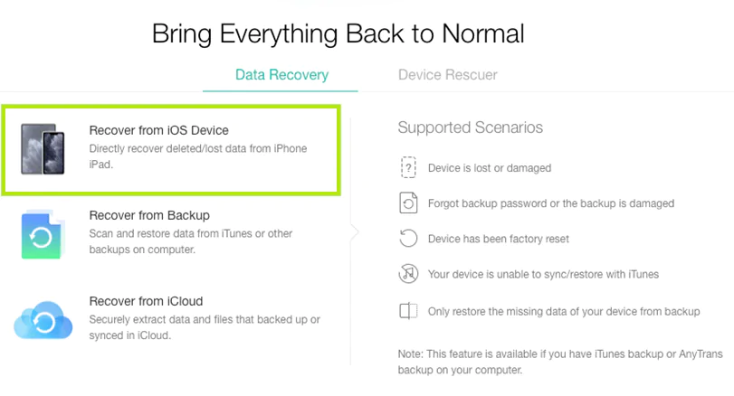 select the Recover from iOS Device