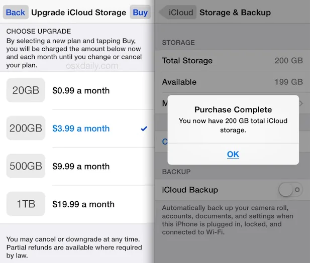 storage options for iCloud